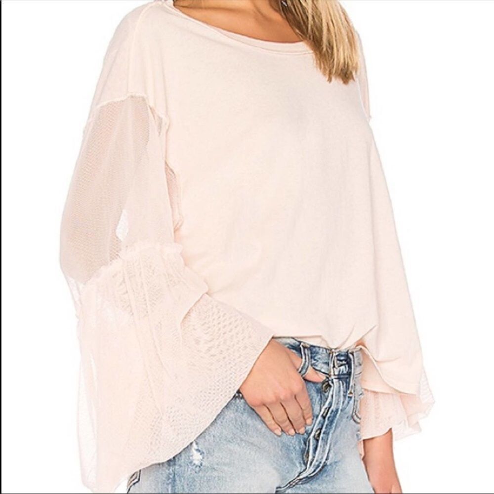 FREE PEOPLE | Still Got It Pink Top Mesh Sleeves XS